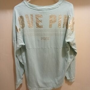 PINK Victoria's Secret Light Blue Sweatshirt with Gold Lettering Vintage